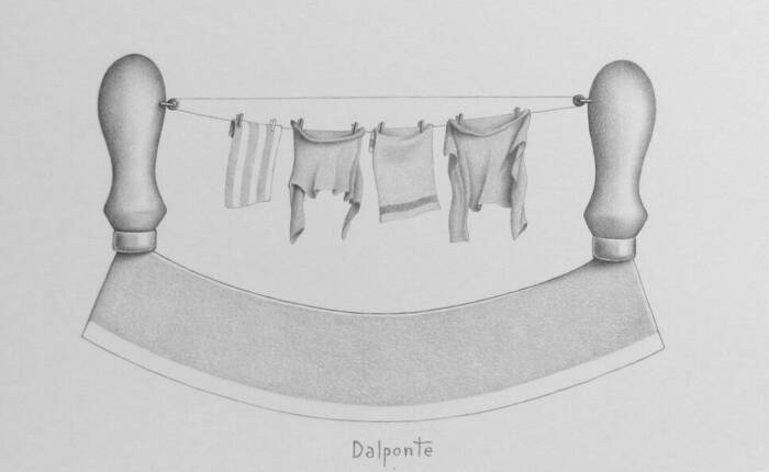 Mezzaluna da cucina con panni stesi disegnati