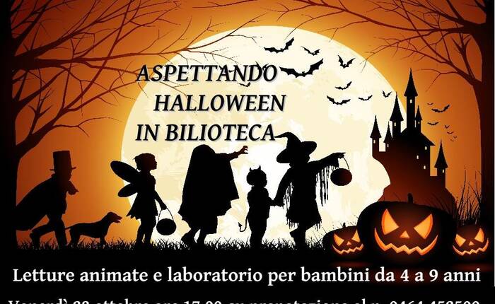 locandina dell'iniziativa con bambini mascherati e zucche