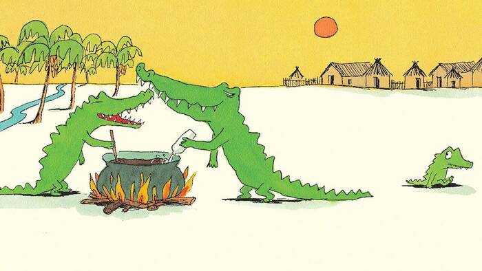 particolare da un libro per bambini: coccodrilli che cucinano