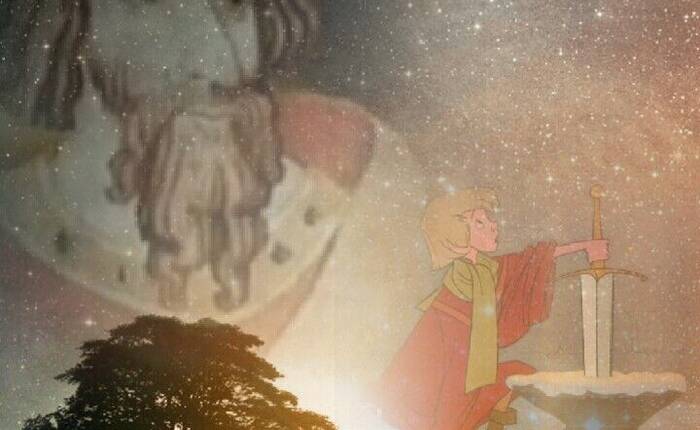 manifesto della mostra con immagine di Semola e di re Artù