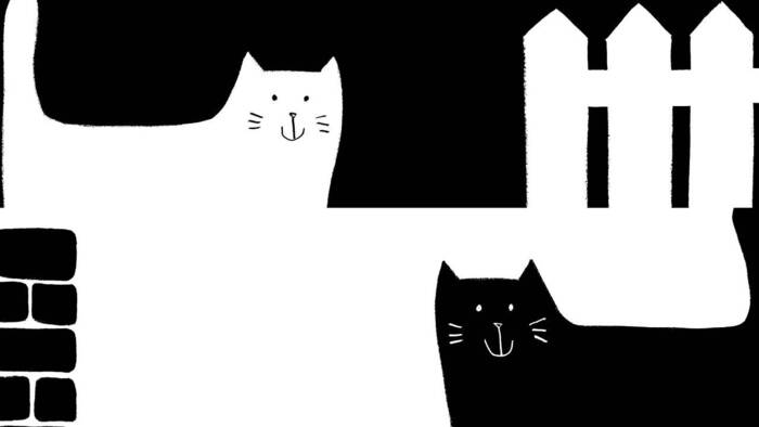 2 gatti stilizzati in contrasto cromatico (bianco/nero)