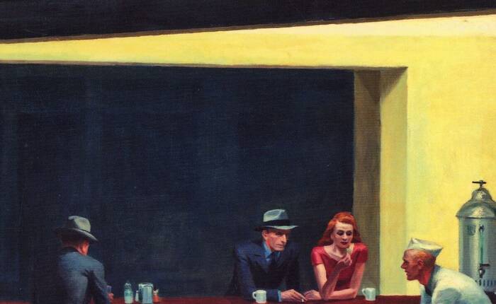 Copertina del libro che riproduce un quadro del pittore americano Hopper "I nottambuli"