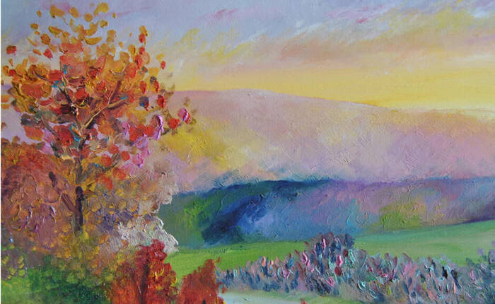 Quadro. Rappresentazione di un paesaggio realizzato da Alba Chiara Baroni