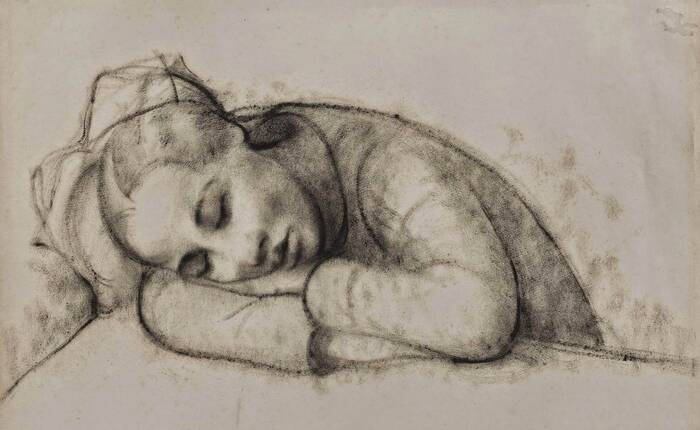 immagine da carboncino di Felice Casorati, "Bambina dormiente" (1927)