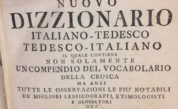 particolare di frontespizio di Dizionario italiano - tedesco del XVIII