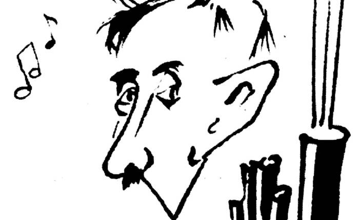 particolare di caricatura b/n di Renato Lunelli