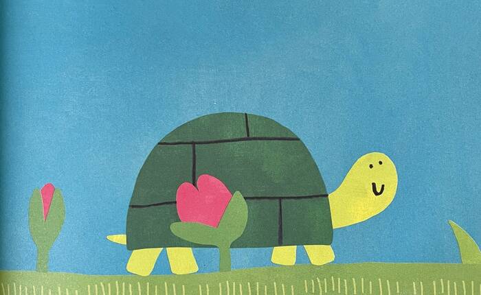 Disegno di una tartaruga in un prato.