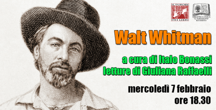 locandina dell'evento con ritratto di Walt Whitman 