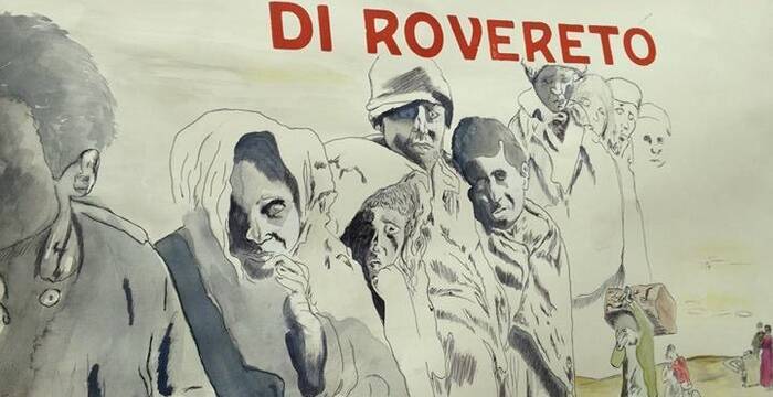 Ristampa a mano (a cura del Laboratorio Arte Grafica) del manifesto di evacuazione del 1915 con acquerello di Davidson Diego Agostini