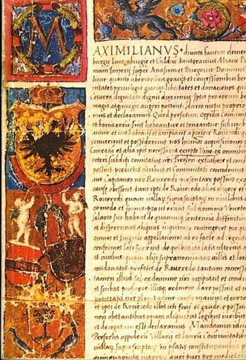 Copertina del libro che riproduce una particolare della pergamena di Massimiliano del 1510