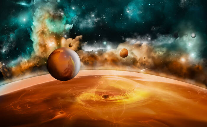 Pianeti e stelle nello spazio, colorati